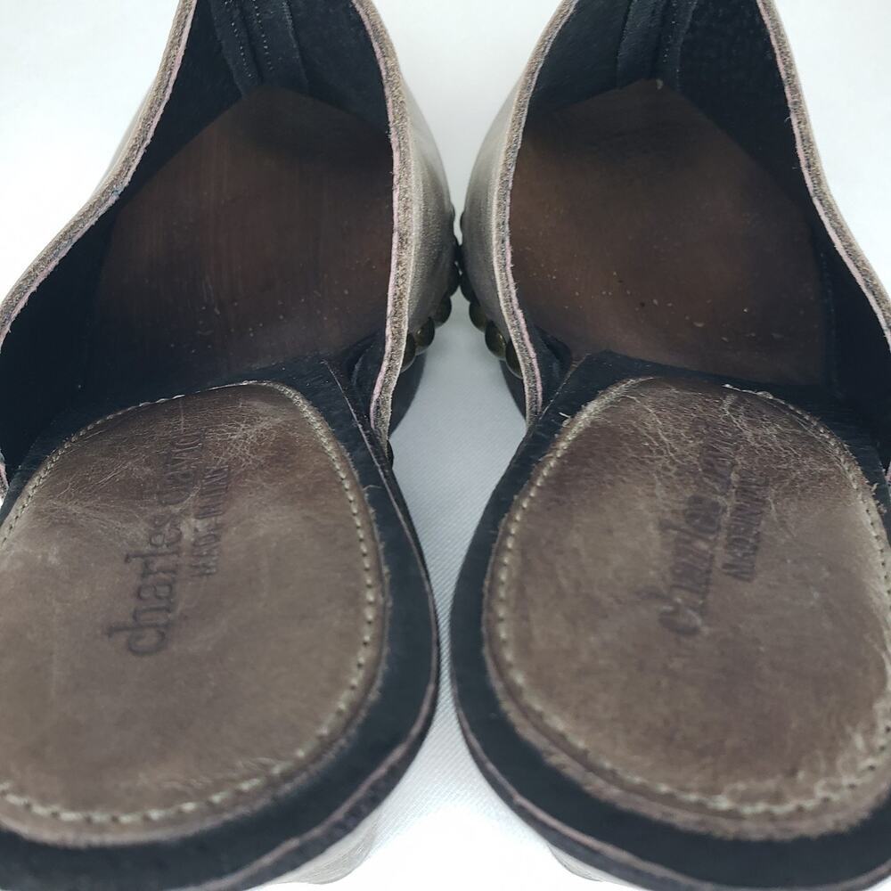 Charles David Recchia Taupe Leather Studded Wedge Platform Mules Size 37 US 6.5 - Picture 8 of 14